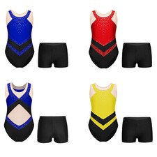 Kids Girls Gymnastics Training Leotard Shiny Ballet Performance Costume Sheer