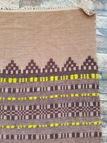 Alfombra de piso Kilim tradicional mexicana hecha a mano vintage 380x68 cm - Imagen 4 de 12