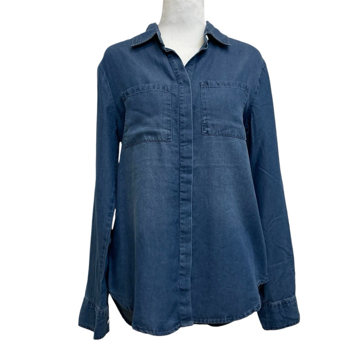 Lola River Denim Blue Tencel Chambray Button Up Shirt sz XS