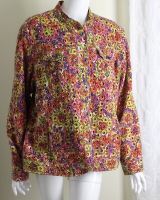 Chico's Sz 3 XL AMAZING Colorful Rainbow Eyelet Blouse Shirt Top Cotton