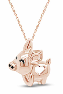 Animal Pig Heart Cut Out Pendant Necklace Sterling Silver 925 For Women's