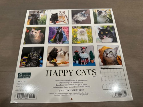 BRAND NEW Happy Cats 2024 Wall Calendar by Willow Creek 12"x24" - Picture 2 of 2