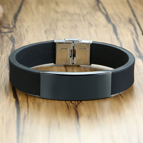 Black Medical Alert ID Men's Bracelet Silicone Wristband Personalized Engraving - Picture 12 of 19