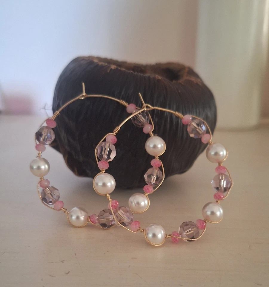 Pendientes llenos de oro hechos a mano con cristal de perlas, ¡cristales! Foto 3 de 4