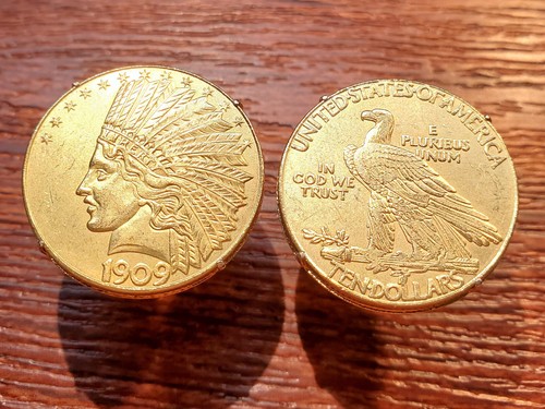 1909 US Gold Indian Head War Motorhaube $ 10 American Eagle große Münzmanschettenknöpfe! - Bild 3 von 6