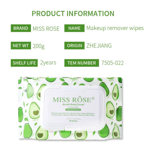 Disposable 80 Pieces Avocado Gently Off Remover Cleansing Skin Care Makeup Wipes - Picture 8 of 10