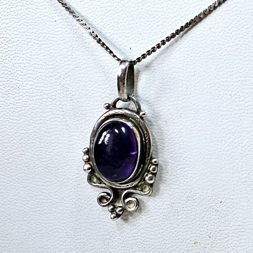 Antike Halskette Anhänger Kette 925 Silber 45cm Cabochon Amethyst 42x21mm - Bild 19 von 20