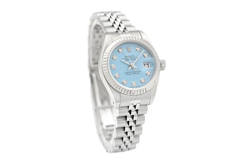 Rolex Ladies Datejust 69174 Aqua Blue Diamond Dial 18K Gold Steel Jubilee Watch - Picture 7 of 7