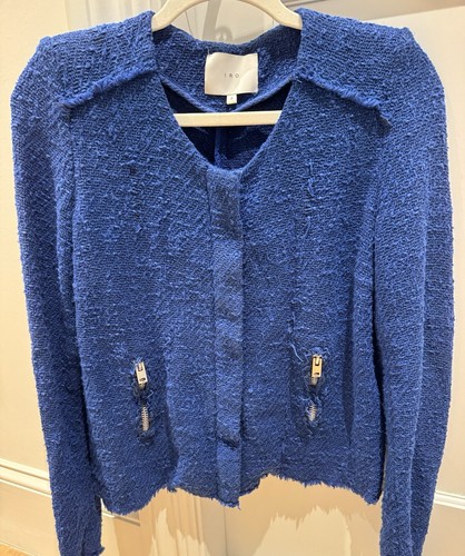 IRO AGNETAY Jacket Womens 2 Blazer Distressed Tweed Zipper Button Up Blue $495 - Picture 8 of 18