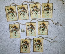 9~Primitive~4th Of July~Patriotic~Linen Cardstock~Gift~Hang~Tags~Ornies