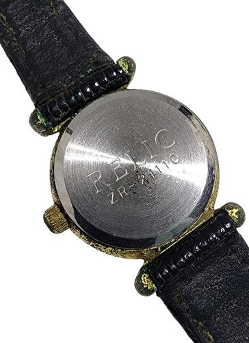 Vintage Relic Moon Phase Watch Women 26mm Gold Tone Black Leather Band UNTESTED - Picture 3 of 6