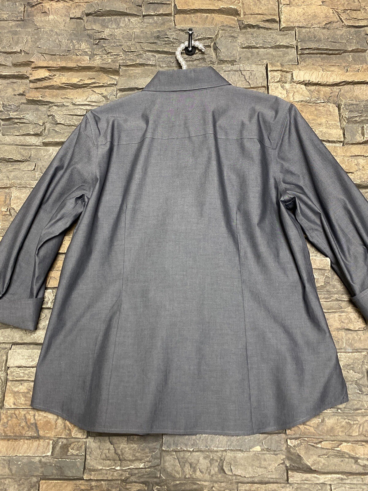 PENDLETON Fitted Gray Ruffle Button Up 3/4 Cuff S… - image 4