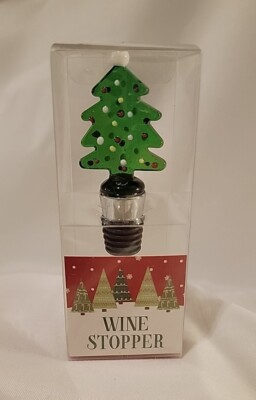 Christmas Tree Holiday Art Glass Wine Bottle Stopper New in Box Nantucket Dist