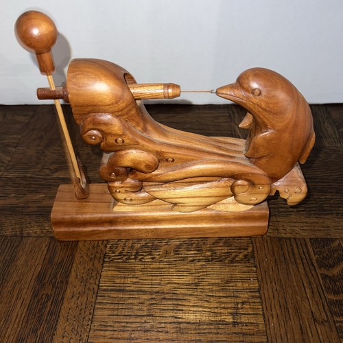 Vntg.Wood Dolphin Pulling anchor Folk Art~Toy~Perpetual Motion~Battery Operated - Picture 2 of 5