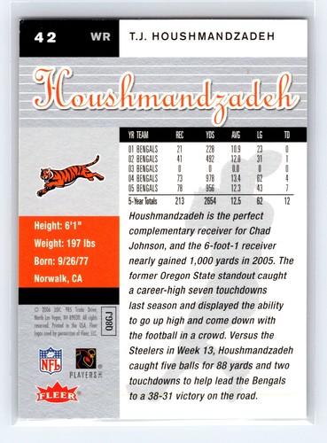 2006 Ultra T.J. Houshmandzadeh #42    Cincinnati Bengals - Picture 2 of 2