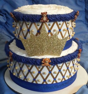 Royal Blue And Gold Little Teddy Bear Prince Baby Shower 2 Tier