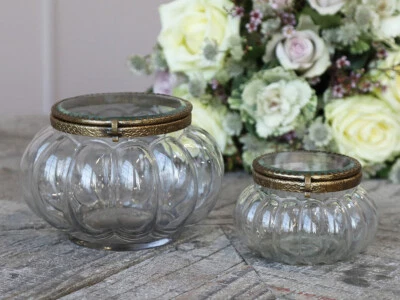 Chic Antique Glas Dose Box Messing Dekor Aufbewahrung Boudoirstil Shabby Antik - Bild 1 von 2