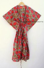 Cotton Loose Short Sleeves Floral Print Gray Free Size Hippie Caftan Maxi Dress