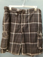 OP Ocean Pacific Board Shorts Swim Trunks Men  s XL 40-42 Mesh-Lined Navy Plaid