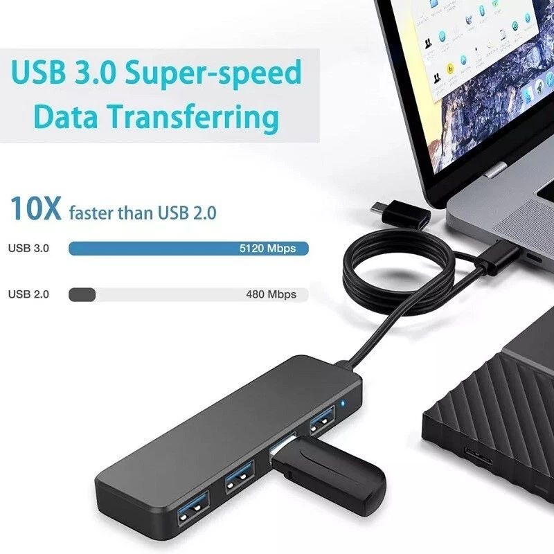 4 Port USB 3.0 Hub Splitter Multi Adapter 5Gbps High Speed For PC Desktop Laptop - Image 4 of 4
