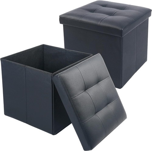 Folding Ottoman Storage Cube Footstool Stool Blanket Toy Box PU Leather Linen AU - Picture 2 of 16