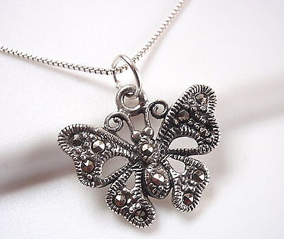 Marcasite Butterfly Necklace 925 Sterling Silver Corona Sun Jewelry Marcasite Butterfly Necklace 925 Sterling Silver Corona Sun Jewelry