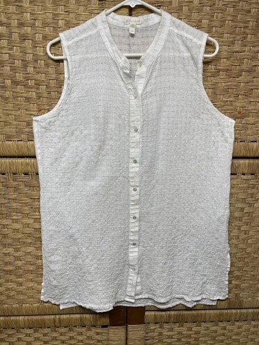 Eileen Fisher White 99% Organic Cotton Band Collar Sleeveless Shirt Sz M - Picture 6 of 8
