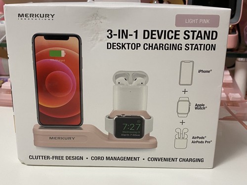 BNIB Merkury 3-in-1 Device Stand Desktop Charging Station in Light Pink - 第 7/7 張圖片