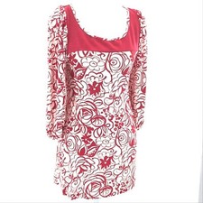 Guess Y2K Retro Red White Floral Scoop Neck Mini Stretch Dress Size Small