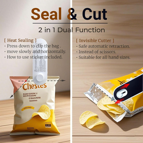 Mini Bag Sealer 2 in 1 Rechargeable Heat Sealer for Snacks Food Storage - Picture 5 of 12