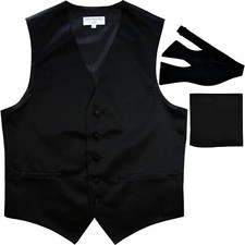New Men's formal vest Tuxedo Waistcoat self tie bow tie and hankie wedding Black