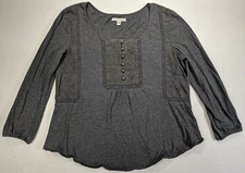 AMERICAN EAGLE Women's T-Shirt sz M Gray Lace Accent 3/4-Elastic Slv Round Hem