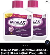 MiraLAX POWDER Laxative 68 DOSES (34x2) 20.4oz ea(Twin Pack) Softens Stool Best!