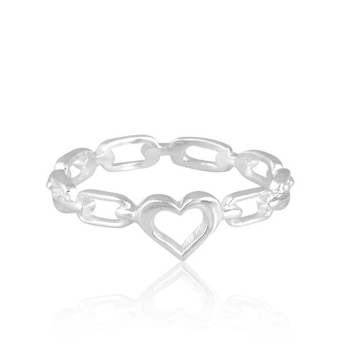 925 Sterling Silver Paperclip Chain Ring - Open Heart Ring - Gift For Girlfriend - Picture 2 of 7