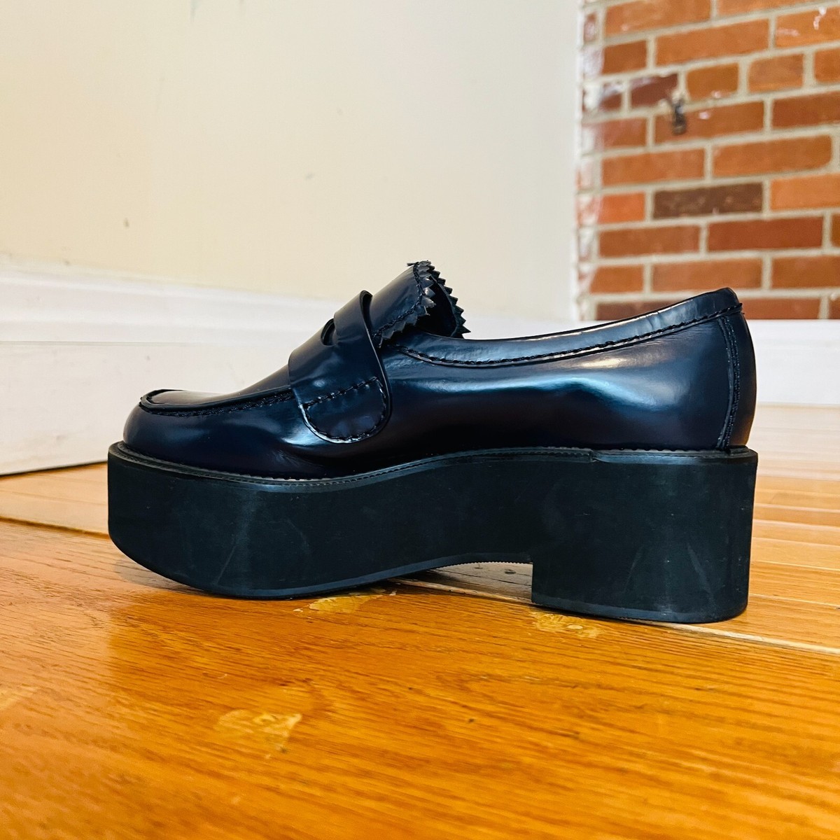 Jil Sander Navy Blue Leather Platform Shoes Eur 38.5 US 8 Jil Sander Navy Blue Leather Platform Shoes Eur 38.5 US 8
