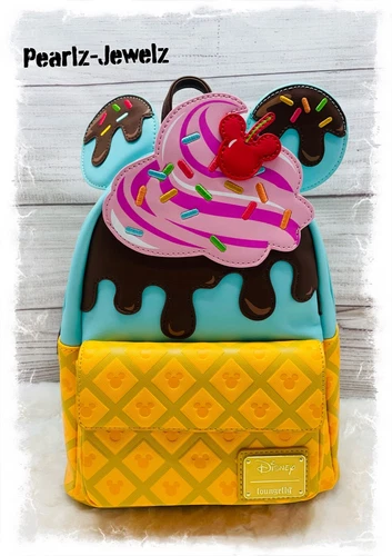 Loungefly Disney Minnie Mouse Sweets Ice Cream Cone Sundae Mini Backpack NWT