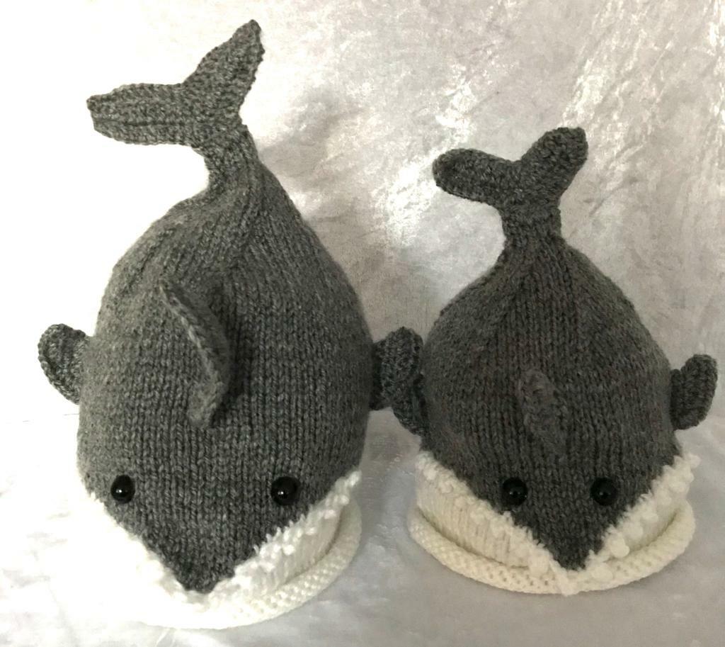 SHARK HAT HAND KNITTED GREY YARN WINTER AUTUMN BEANIE BABY CHILD CHRISTMAS🦈