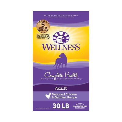 30 Pound Chicken Oatmeal High Protein Adult Dry Dog Food Wellness Complete He...