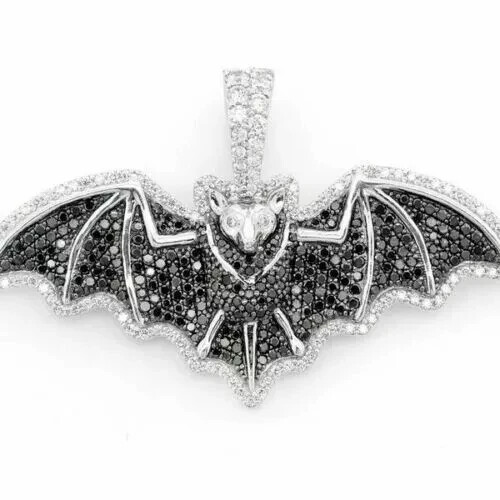 Bat Pendant 14K White Gold Plated 18" 1.9Ct Round Cut Lab-Created Black Diamond - Imagen 3 de 5