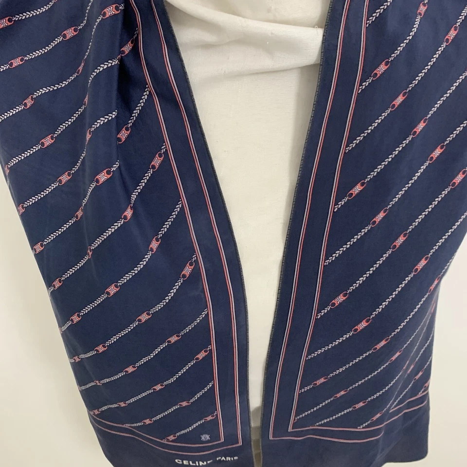 CELINE PARIS RAYAS LOGO RECTANGULAR Bufanda de seda 64/11 pulgadas #R Foto 3 de 4