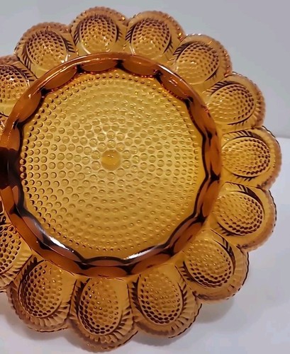 Vintage Indiana Glass Deviled Egg Plate Relish Tray Hobnail Amber 11 1/4" - Picture 8 of 10