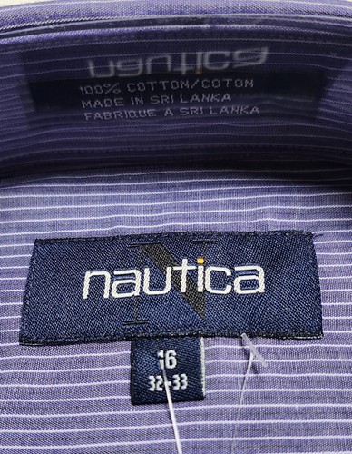 Nautica Dress shirt Size 16 / 32-33 Button Down Long Sleeve Blue Striped - Picture 7 of 10