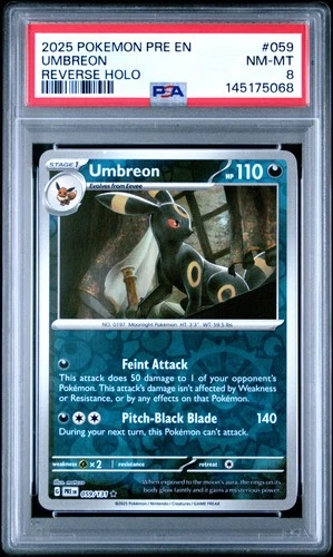 2025 POKEMON PRE EN-PRISMATIC EVOLUTIONS REVERSE HOLO #059 UMBREON PSA 8