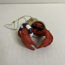 Vintage Nautical Hermit Crab Ornament Resin Coastal Beach Christmas Tree Decor