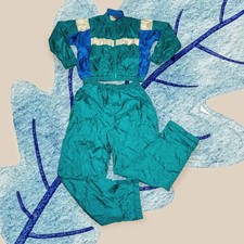 BLAIR 2 Pc Track Suit WINDBREAKER Green Blue COLORBLOCK Pants Jacket Women LARGE