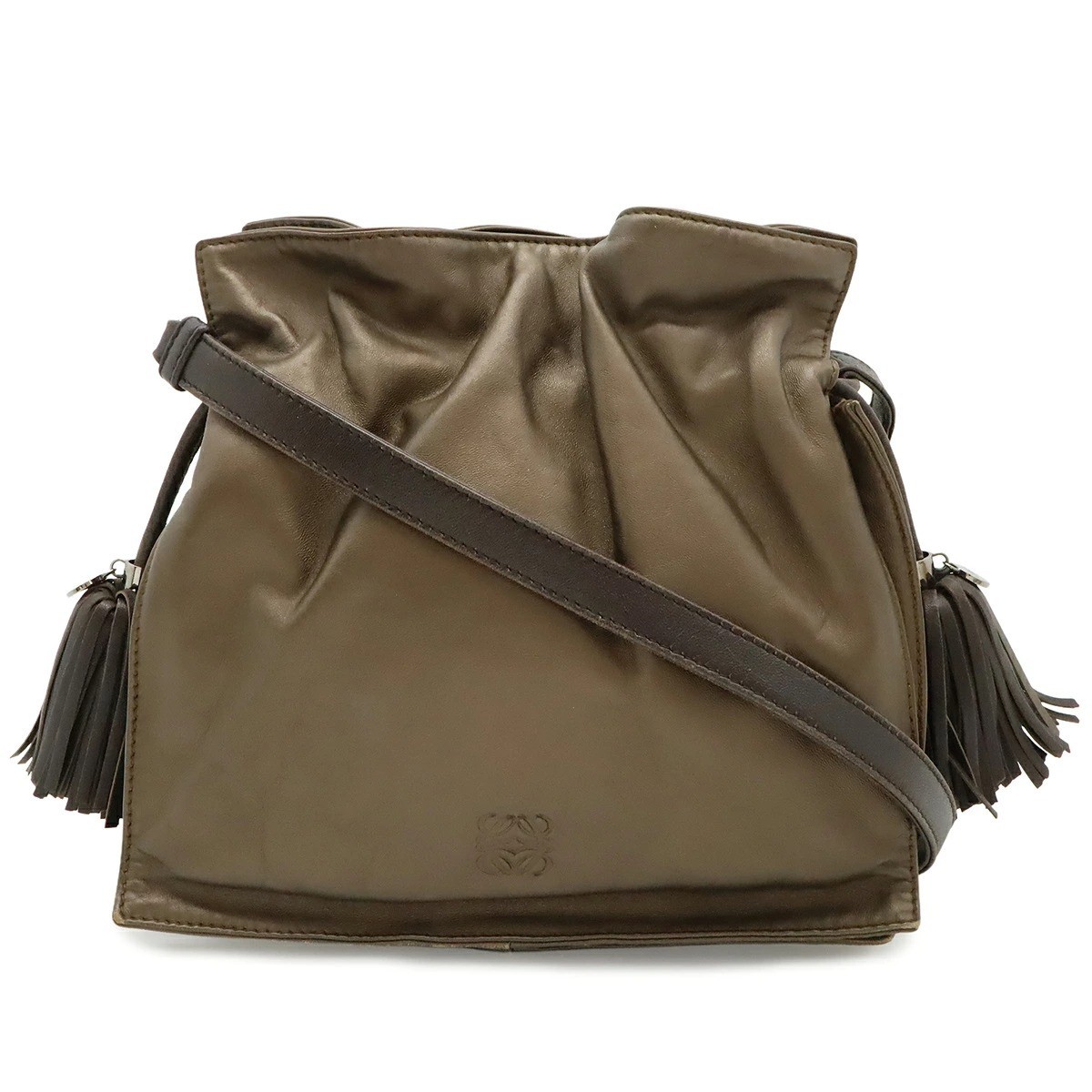 LOEWE Flamenco 22 Nappa Leather Drawstring Shoulder Crossbody Bag Tassel Auth
