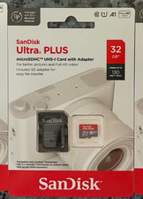 SanDisk Ultra Plus MicroSDHC UHS-1 Card w/Adapter 32GB Speeds to 130 New