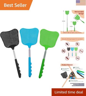 Durable 3-Pack Fly Swatter with Telescopic Stainless Steel Handle - Safe for All