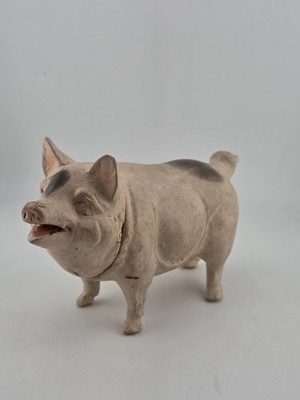 Antique C1890 Pink German Paper Mache Folk Art Composition Pig