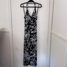 NWT Chico's Floral Elegance Halter Maxi Dress Size 1 Black White Stretch